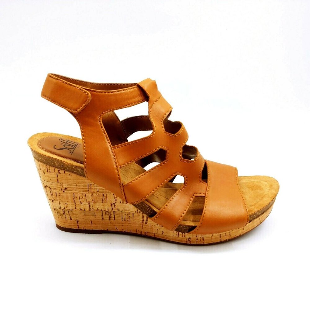 Sofft Wedge Heel Ankle Strap Sandal Brown 10